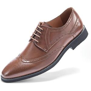 Golaiman Men’s Shoes Size 12 Faux Leather Stitched Detail Brown Grooved Sole